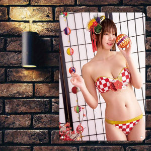 CIFbuy | 2D Flat Japanese Style Kimono & Checkered Bikini Wall Art 1pc Printed Plaque Ornament Decor for Living Room Bedroom Hallway