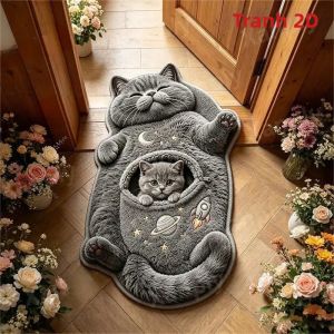 Thảm Mèo Màu Cam VIKAMA Hình Dạng Không Đều Vải Nỉ Mềm Thảm Trải Sàn Chống Trượt Trang Trí Hình Mèo Dễ Thương Cho Phòng Ngủ Túi Mèo Con Chủ Đề Tên Lửa Mặt Trăng