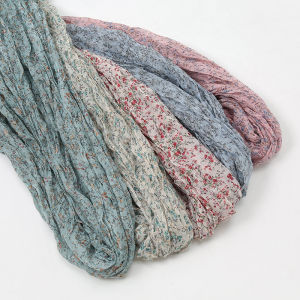 Jifang Women Wrinkle Crinkled Pleated Ditsy Floral Prints Cotton Voile Shawl Pashmina Scarf Muslim Hijabs YW111