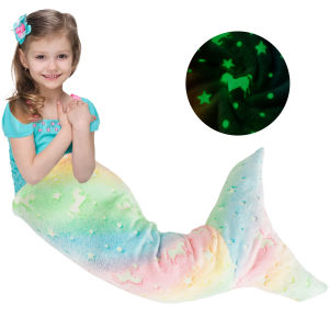 Flannel Mermaid Sleeping Bag Super Soft Luminous Mermaid ผ้าห่ม Flannel หญิง Mermaid Tail ผ้าห่มของขวัญสําหรับหญิง 3 ถึง 6 ปี