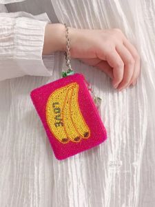 Cuckoo Pearl Embroidery New Square Creative Stylish Banana Handmade Beaded Card Bag Bag Hanging Earphone Short Coin Purse