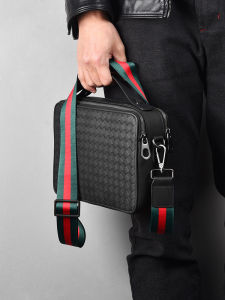 Fashionable Mens Crossbody Backpack High End Leather Handbag American Style Single Shoulder Bag Trendy Woven Genuine Leather