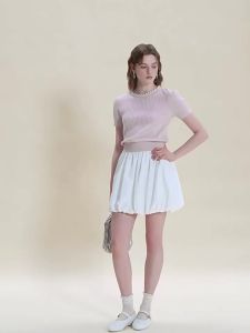 FAMANXUAN | Women Pink Silk Wool Knit Top