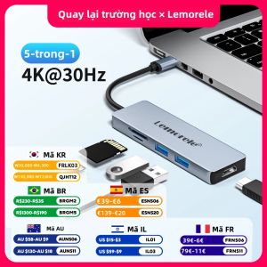 Lemorele | Cổng Kết Nối Đa Năng Lemorele 5 Cổng USB-C Hỗ Trợ HDMI Kép 4K 30Hz Tích Hợp Khe Đọc Thẻ SD/TF Và USB 2.0 Dành Cho MacBook PC Laptop Và Điện Thoại Di Động