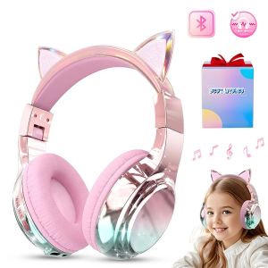 หูฟังบลูทูธยูนิคอร์นสำหรับเด็ก เวลาเล่น 60 ชม. จำกัดระดับเสียงได้ 3 ระดับ & พับเก็บได้ ชุดหูฟังไร้สายพร้อมไมโครโฟนสำหรับเป็นของขวัญสำหรับเด็กผู้หญิง