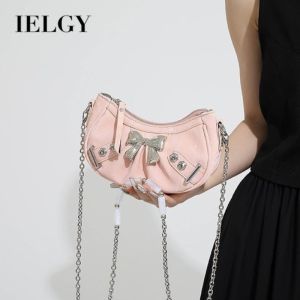 IELGY Solid Color All-Match Bowknot Western Style Motorcycle Bag High-Quality Chain