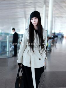 YAGONGZHU Womens Khaki Long Coat Korean Style Autumn Outerwear Loose Fit Commute Friendly Pure Color Fashionable Jacket