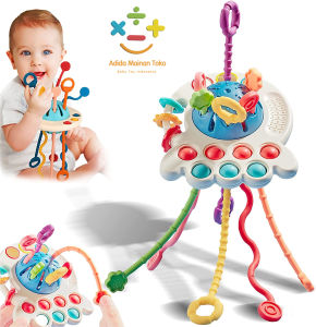 Mainan Edukasi Bayi Montessori 4in1 Sensorik Teether Pull String Toy BPA Free