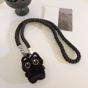 Dây Đeo Điện Thoại Hình Mèo Đen Mềm Mại Dài Ngang Vai Dệt Thời Trang Khóa Móc Khóa Cho Nam Và Nữ Túi Nhỏ Dây Chuyền Khóa