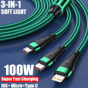 D-212 100W Super Fast Charger Cable 6A 3 in 1 Charger Cable Micro Usb / Type-C / For iP Cable