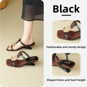 Josiny | French Style Buckle Accent Square Toe Platform Slides