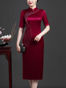 ชุดราตรีผ้าซาตินอะซิเตททรงสลิมฟิตสุดสง่างามสำหรับคุณย่าเจ้าสาว ชุดราตรีผู้หญิงสุดเก๋ไก๋สำหรับงานแต่งงานในฤดูใบไม้ผลิและฤดูร้อน