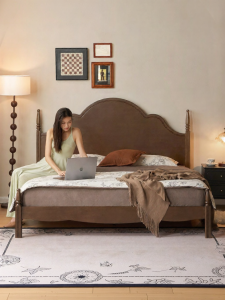 WEISHA | American Retro High Headboard Double Bed Storage