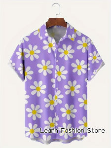 Men Summer Floral Printing Shirt Short Sleeve Hawaiian Vacation Clothing Male Beach Style Fashion Button Leisure