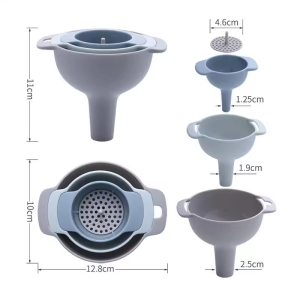 4in1 Multifunctional Funnel Wide Mouth Plastic Funnel Kitchen Tool Oil Kettle Filter Funnel Food Grade Silicone Funnels Liquid