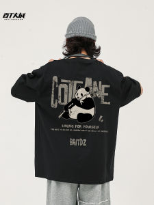 Pure Cotton Panda Print Short Sleeve T-Shirt Mens Loose Fit Summer Teenage INS Style Half Sleeve Base Shirt Breathable Casual Top