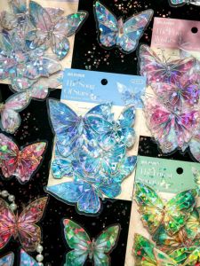 Laser Gold Stamping 3D Butterfly Ice Crystal Stickers Decorative Material for DIY Handmade Albums And Business Supplies