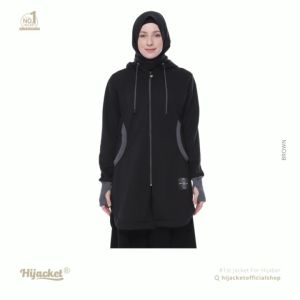 Hijacket Elektra Original Black: Jaket Hijab Muslimah Jaket Wanita Panjang Untuk Hijaber