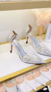 Giày ball đá hạt HALEY STORE cao gót 9cm bít mũi nhọn mika trong suốt đính hạt đá nhỏ cô dâu tiểu thư công chúa đi tiệc