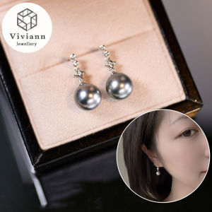 Viviann Original Temperament 925 Silver Needle Grey Pearl Zircon Earrings French Luxury Premium Vintage Earrings Korean Pearl Earrings For Women New Fashion Zircon Cute Earrings Girl Party Wedding
