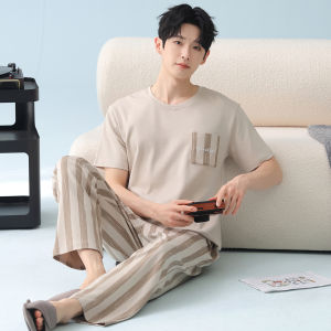 MiiOW | Summer Cotton Short Sleeve Long Pants Pajamas Large Size
