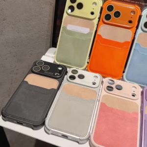 Ốp Điện Thoại iPhone 17/16/15/14 Pro Max Chất Liệu Denim Chống Sốc Có Ngăn Đựng Thẻ Hai Lớp Cửa Sổ Camera Lớn Phong Cách Doanh Nhân Chất Liệu Da PU
