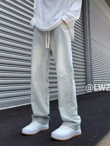 American Style Oversize Jeans Mens Loose Straight Leg Slim Fit High Street Spring Autumn New Elastic Waist Wide Leg Pants