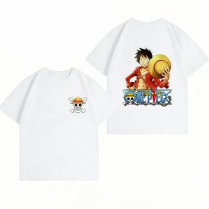 Bandai | Mens and Kids Clothing New 100% Cotton Breathable Summer T-Shirt Bandai One Piece Luffy Print Casual Streetwear Mens T-Shirt