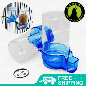SEMPATI Cepuk Tabung Dispenser Kenari Elite Song Tempat Pakan Minum Burung Kenari Lovebird Pleci Hamster Dispenser Tabung Bulat Elite Song 1 Set Wadah Makan Minum Burung Anti Tumpah