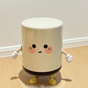 Cute Fun Trash Can for Home Living Room Bedroom Bathroom with Lid 2024 New Model Plastic round Shape Household Trash Can