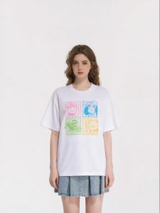 Fashionable Plaid Arch Embroidered Short Sleeve T-shirt