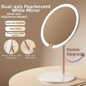 Lighted Desktop Makeup Mirror with Stand Storage