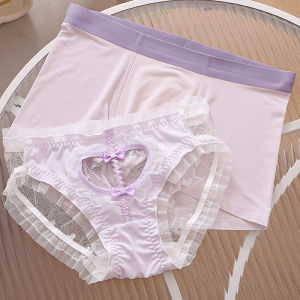 น้ําแข็งคู่ ผ้าไหม กางเกงใน เซ็กซี่ Hollow Out ลูกไม้ ชุดชั้นในสามเหลี่ยมหัวใจบางแบนผู้ชายผู้หญิงกลาง เอว ผ้าฝ้าย กางเกงชั้นในสบาย