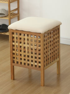 Nordic Style Solid Wood Slipper Stool Breathable Mesh Storage Bench Entrance Hall Home Use Seat Stool Pure Color Design