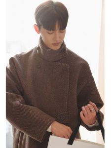 Café Brown Short Mens Coat Korean Style Autumn Winter Fashion High-End Trendy Brand Woolen Coat Loose Fit Youth Popular