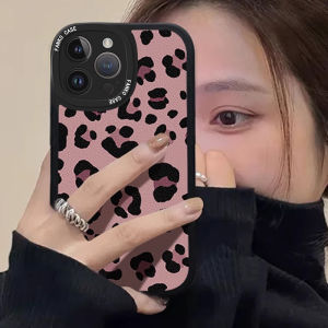 Pink Leopard Print Phone Case for 16Promax New Model 15Plus Protective Cover Leather Texture Airbag Anti-Fall Fashionable Fairy 14Pro