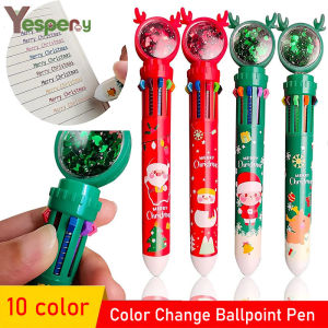YESPERY Cartoon Colorful Pen 10 Color Santa Claus Xmas Tree Deer Ballpoint Pen Merry Christmas Gifts Stationery Writing Tool Office School Supply