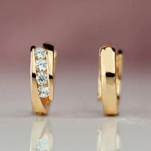Huitan Small Circle Hoop Earrings with Cubic Zirconia Exquisite Gold Color Earrings for Women Temperament Versatile Ear Jewelry
