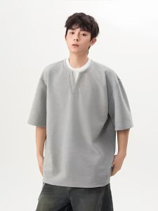 Áo Thun Cotton Nguyên Chất 300g Dành Cho Nam Cổ Chữ V Tay Ngắn Dáng Rộng Thoáng Khí Thời Trang Mùa Hè Thường Ngày