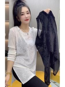 European Goods Hot Rhinestone Shiny Split Mid Length Long Length Long Sleeves T-shirt Autumn New Arrival Western Style Slim Fit Slimming Thin