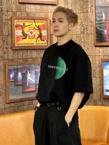 Wang Jiajie Celebrity Heavyweight Pure Cotton Short Sleeve T-Shirt Mens Trendy American Casual Versatile round Neck Cotton Top