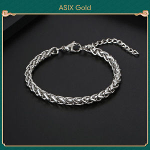 ASIX GOLD สร้อยข้อมือแฟชั่นฮิปฮอปสำหรับผู้ชายสร้อยข้อมือถักเหล็กไทเทเนียมสไตล์เกาหลี