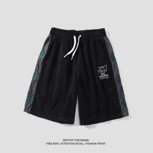Whxs Trendy Distressed Embroider Cactus Parka Shorts Men and Women Japanese Loose Straight-leg Sports Summer Casual
