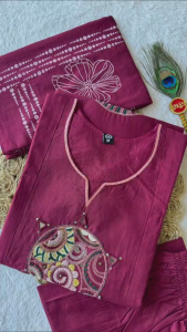 [PRE ORDER : 10 DAYS] Women’s Burgundy Pure Cotton Embroidery Suit with Mul Cotton Dupatta - 3 Piece Set _FRK_ 405(M-XXL)