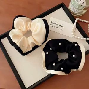 Cột tóc scrunchies đính hạt châu trắng xinh xắn kiểu dáng đơn giản dành cho nữ S30