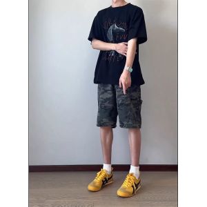 American Style Mens Summer Thin Casual High Street Loose Sporty Shorts Five-Quarter Length Straight Leg Jeans Casual Wear