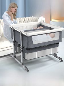 Foldable Twin Baby Bedside Crib Portable Double Bedding Basket Bed Modern Simple Aluminum Alloy Metal Material with Mosquito Net