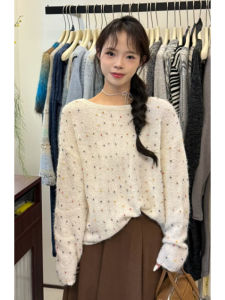 YUEZHONGWEI | Elegant French Style Heavy Sequin White Knitted Sweater