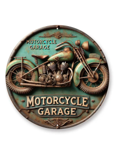 2D Vintage Retro 8x8" Aluminum Sign - Round Motorcycle Garage Metal Tin Wall Decor For Home Garage Cafe