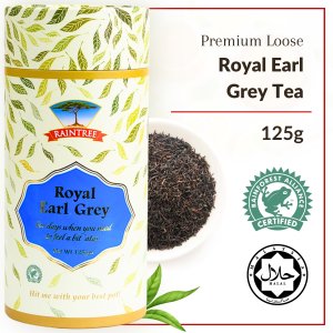 Raintree Royal Earl Grey Tea | 125g Premium Loose Ceylon Black Tea Leaves with Pure Bergamot Oil | Authentic Flavor | Halal & Natural | Ideal for Tea Enthusiasts
